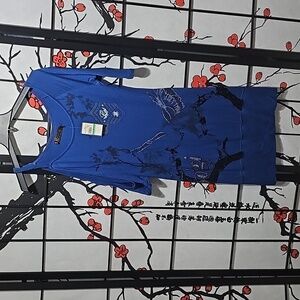 Coogi‎ Vintage Open Shoulder Embroidered Beaded Blue Dress Size Large NWT